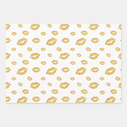 Valentijnsdag GOLD GLITTER CONFETTI KISSES Inpakpapier Vel (Voorkant)