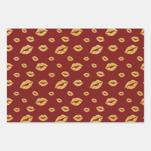 Valentijnsdag GOLD GLITTER CONFETTI KISSES Inpakpapier Vel (Voorkant 2)