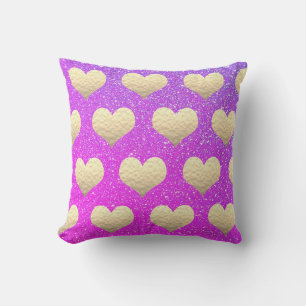 Valentijnsdag Gold Heart Pink Paars Glittery Buitenkussen