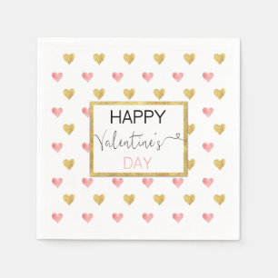 Valentijnsdag Gold Pink Glitter Hearts - Napkin Servet