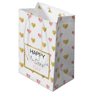 Valentijnsdag Gold Pink Hearts Medium Gift Bag Medium Cadeauzakje