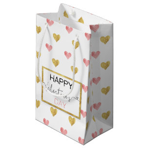 Valentijnsdag Gold Pink Hearts - Small Gift Bag Klein Cadeauzakje