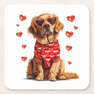 Valentijnsdag Golden Retriever Dog Vierkante Kartonnen Onderzetter