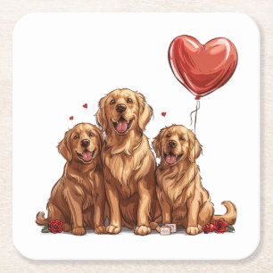 Valentijnsdag Golden Retriever Dog Vierkante Kartonnen Onderzetter