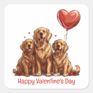Valentijnsdag Golden Retriever Dog Vierkante Sticker