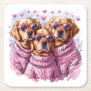 Valentijnsdag Golden Retriever Dogs Vierkante Kartonnen Onderzetter