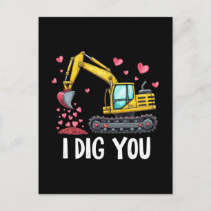 Valentijnsdag graafmachine graaft u truck feestdagenkaart