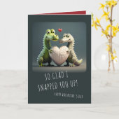 Valentijnsdag Grappig Alligator Krokodil Koppel Kaart (Gele Bloem)
