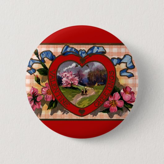 Valentijnsdag Greetings Heart en Flowers Ronde Button 5,7 Cm (Voorkant)