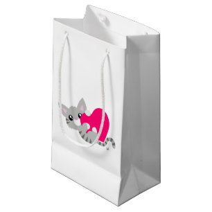 Valentijnsdag Grijze Kat Gift Bag Klein Cadeauzakje