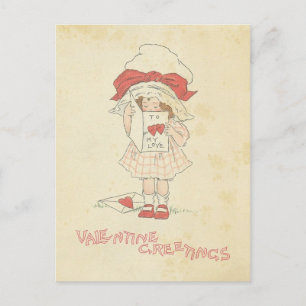 Valentijnsdag Groeten Schattigee meisje harten Feestdagenkaart