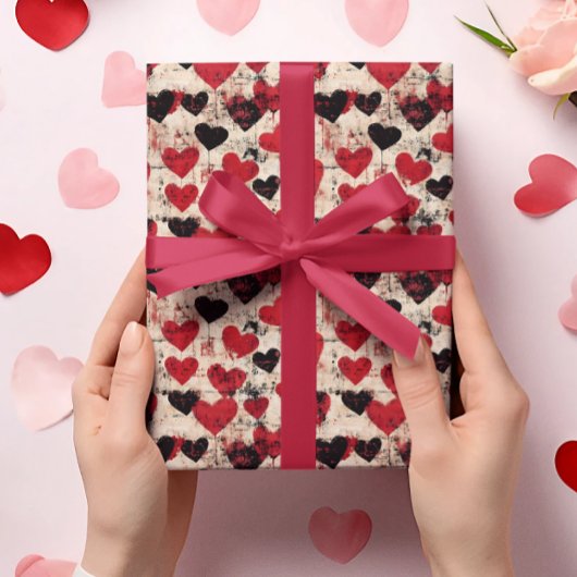 Valentijnsdag Grunge Hearts  Cadeaupapier