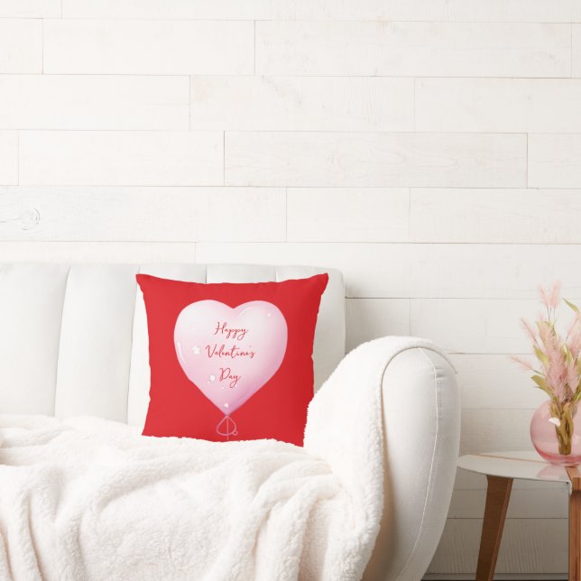 Valentijnsdag Happy Heart Custom Bright Red Kussen (Bank)