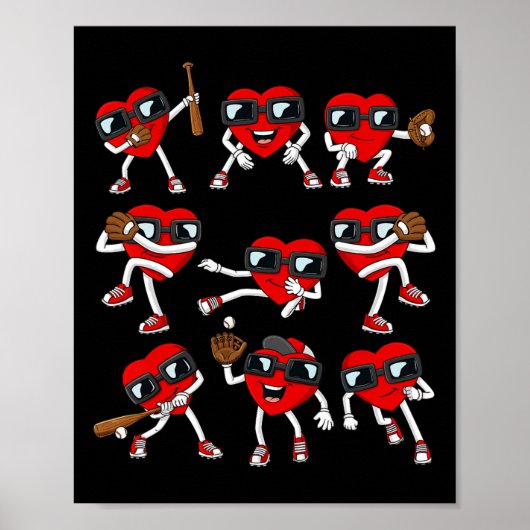 Valentijnsdag Hart Baseball Hitter Pitcher Fun B Poster (Voorkant)