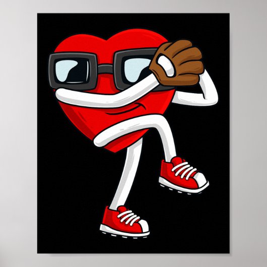Valentijnsdag Hart Baseball Pitcher Fun Boys Gir Poster (Voorkant)