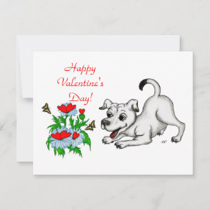 Valentijnsdag, Hart, Bloem, Puppy & Vlinder Feestdagenkaart