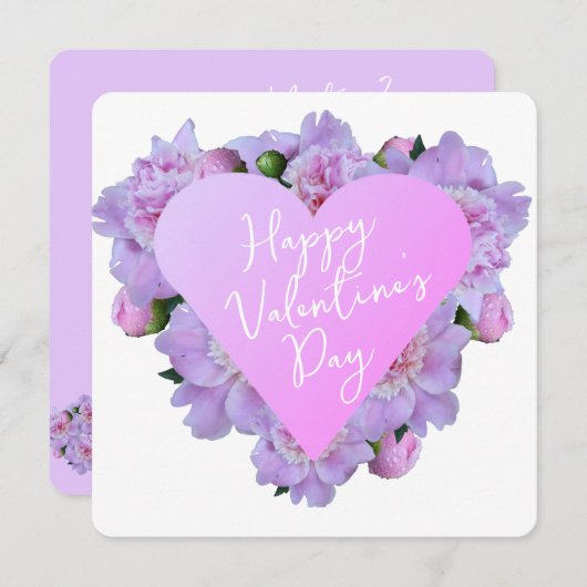 Valentijnsdag Hart Bloemen Paarse Roze Elegant Feestdagenkaart (Voorkant / Achterkant)