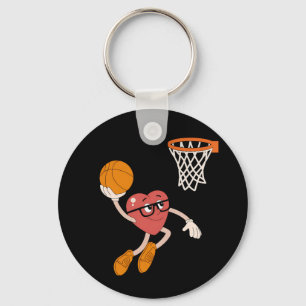 Valentijnsdag Hart Dunkerende Mooie Basketbal Sleutelhanger