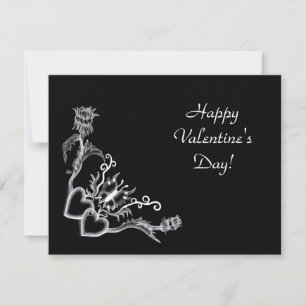 Valentijnsdag - hart en vlinder zwart feestdagenkaart