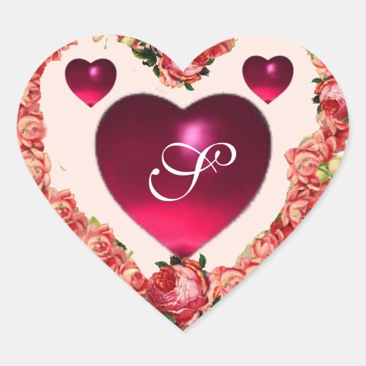 VALENTIJNSDAG HART MET PINKROSES MONOGRAM HART STICKER (Voorkant)