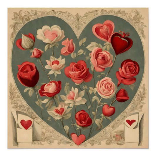  Valentijnsdag Hart met Rozen Perfect Poster (Voorkant)