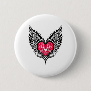 Valentijnsdag hart met vleugels Tattoo stijl Symbo Ronde Button 5,7 Cm