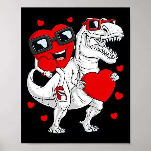 Valentijnsdag Hart Rijden Dinosaurus T Rex Fun Boy Poster (Voorkant)