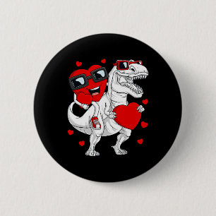 Valentijnsdag Hart Rijden Dinosaurus T Rex Fun Boy Ronde Button 5,7 Cm