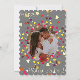 Valentijnsdag, hartconfettis en ballons feestdagenkaart