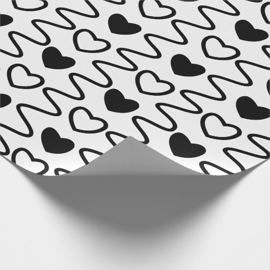 Valentijnsdag Harten Black White Chevron Pattern Cadeaupapier (Hoek)