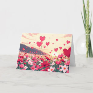 Valentijnsdag harten en bloemen feestdagen kaart