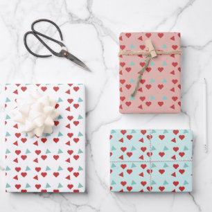 Valentijnsdag Harten en Confetti Roze Teal Inpakpapier Vel