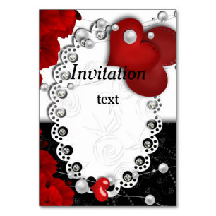 Valentijnsdag harten en kralen parelrood zwart met kaart