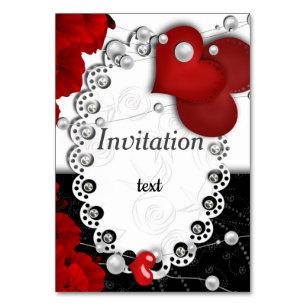 Valentijnsdag harten en kralen parelrood zwart met kaart