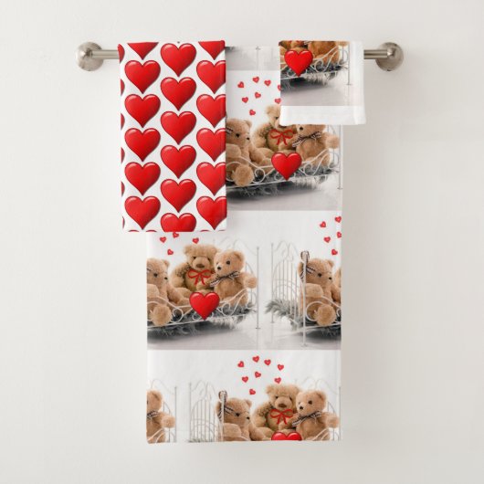 Valentijnsdag Harten en Teddy Bears Towel Set Bad Handdoek (Insitu)
