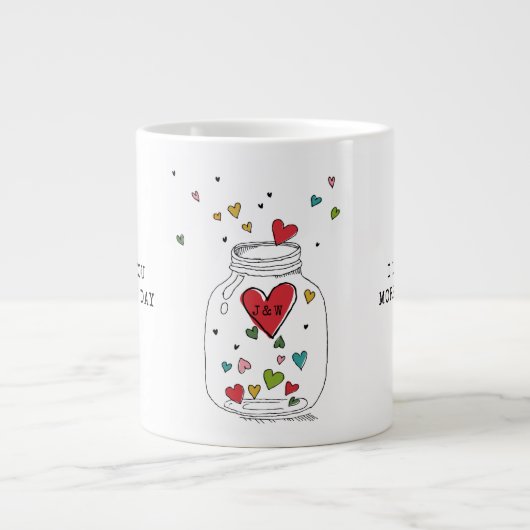 Valentijnsdag Harten In Pot Monogram Extra Grote Beker (Voorkant)