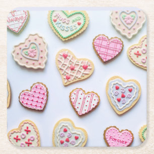 Valentijnsdag hartkoekjes vierkante kartonnen onderzetter