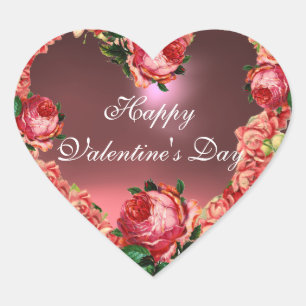 VALENTIJNSDAG HARTKROON MET ROZE ROZEN HART STICKER