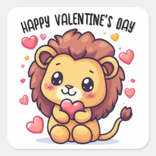 Valentijnsdag hartleeuw gepersonaliseerd vierkante sticker