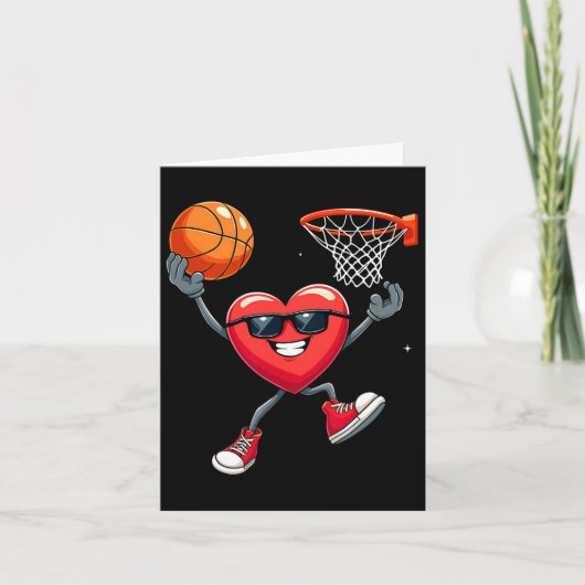 Valentijnsdag Heart Dunking Basketball Kaart (Voorkant)
