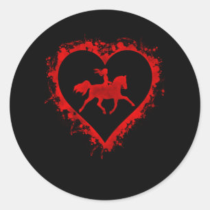 Valentijnsdag Heart Girl Horseback Ronde Sticker