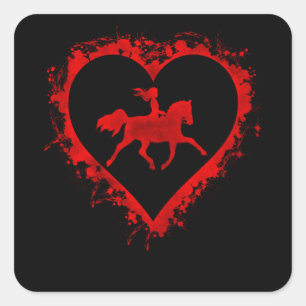 Valentijnsdag Heart Girl Horseback Vierkante Sticker