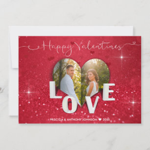 Valentijnsdag Heart Red Glitter - Fotokaart Feestdagenkaart