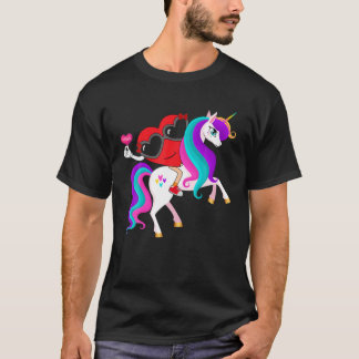 Valentijnsdag Heart Riding Unicorn Cute Girls K T-shirt