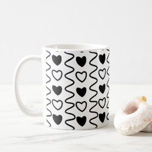 Valentijnsdag Hearts Chevron Black White Pattern Koffiemok