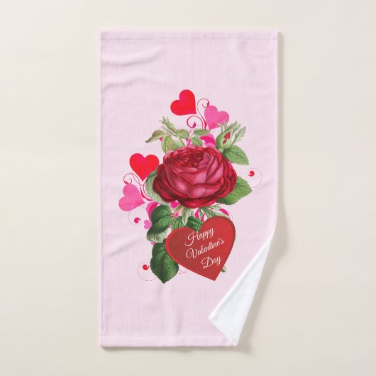 Valentijnsdag Hearts en Red Rose Handdoek (Handdoek)