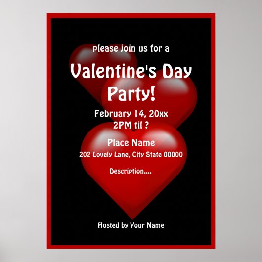 Valentijnsdag Hearts Party Poster (Voorkant)