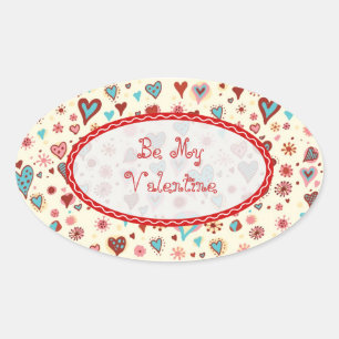 Valentijnsdag Hearts Patroon- tekst Ovale Sticker