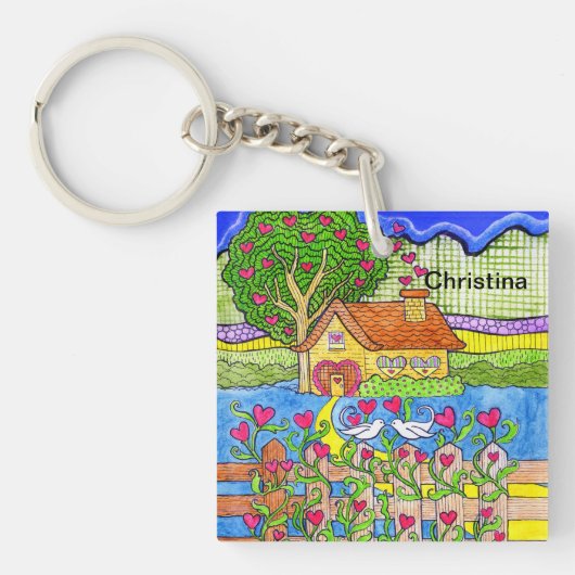 Valentijnsdag House of Hearts met Doves Sleutelhanger (voorkant)