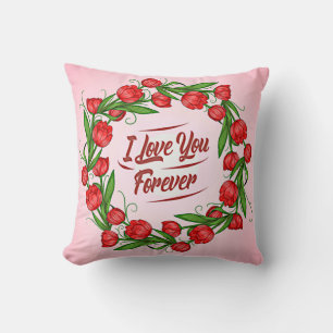 Valentijnsdag Ik hou van je ooit roze bloemen Kussen